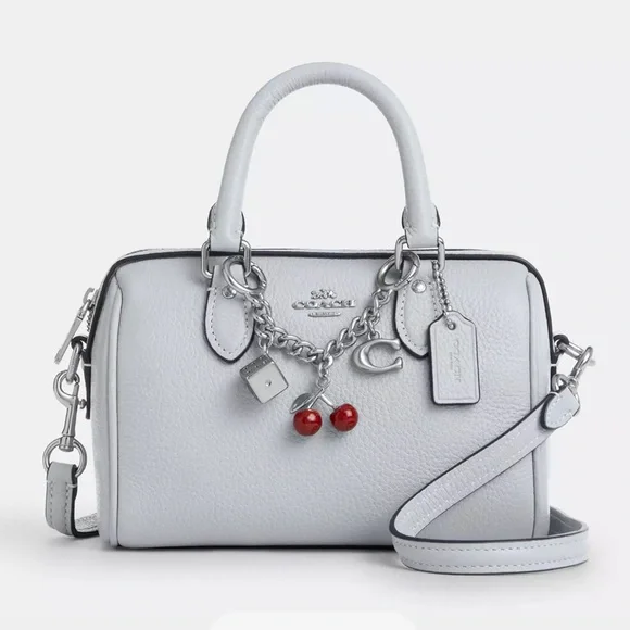 Coach Sky Blue Satchel with Red Cherry Charm - Picture 2 of 3